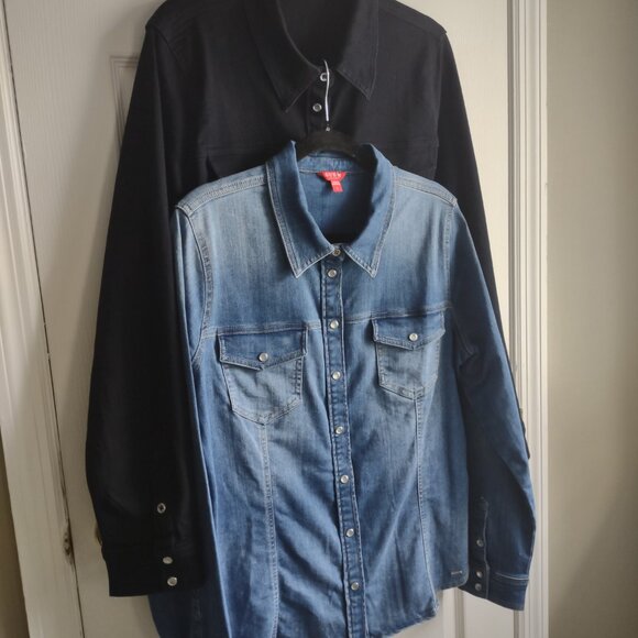Guess stretch denim shirts - snap front jean jackets - western moto size L NWOT - Picture 3 of 11